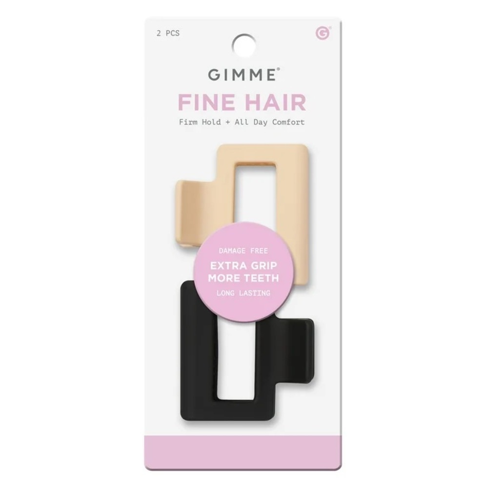 Gimme Beauty Claw Clip Fine Square Extra Grip, Black/Tan, 2ct NWT
